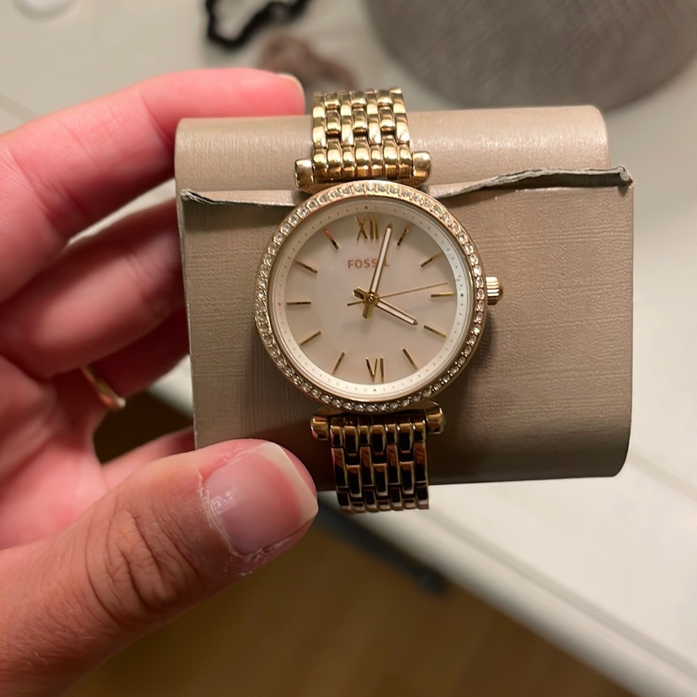 Fossil Women's Gold Tone Bracelet Watch with White Dial